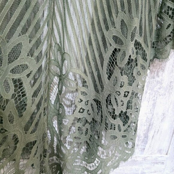 Women's Kimono Cardigan Size Small Olive Green Lace Relaxed Fit Whimsical Flowy - Picture 8 of 14